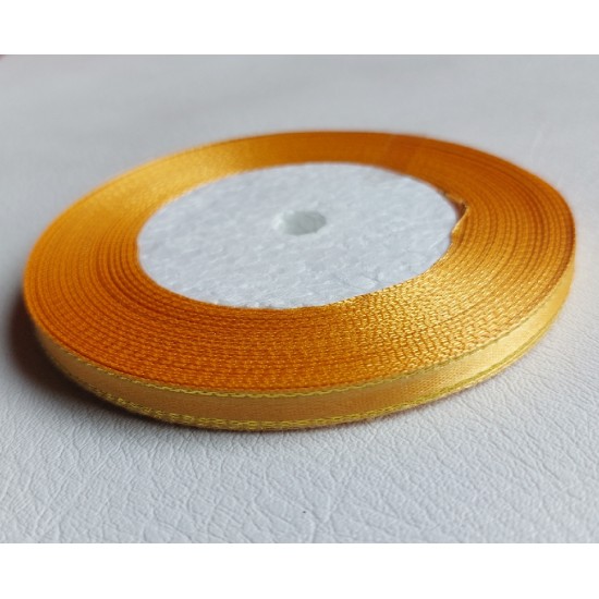 Лента атласная с люрексом 0,6 см*25 ярдов цв. желто-оранжевый, цена за катушку